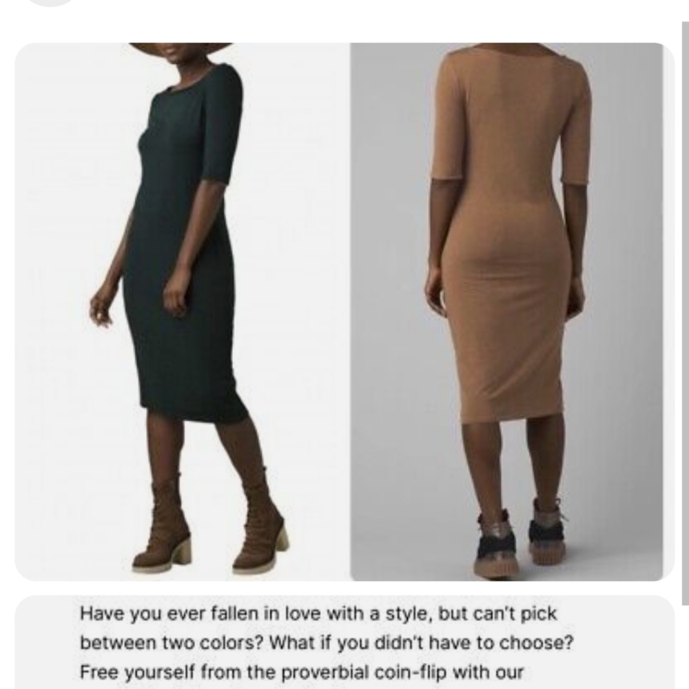 Prana Ribbed Reversible Midi Dress in Dark Green and Camel